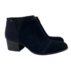 Toms Women's Loren Suede Wool Blend Ankle Boots Black Size 9 Stacked Heel